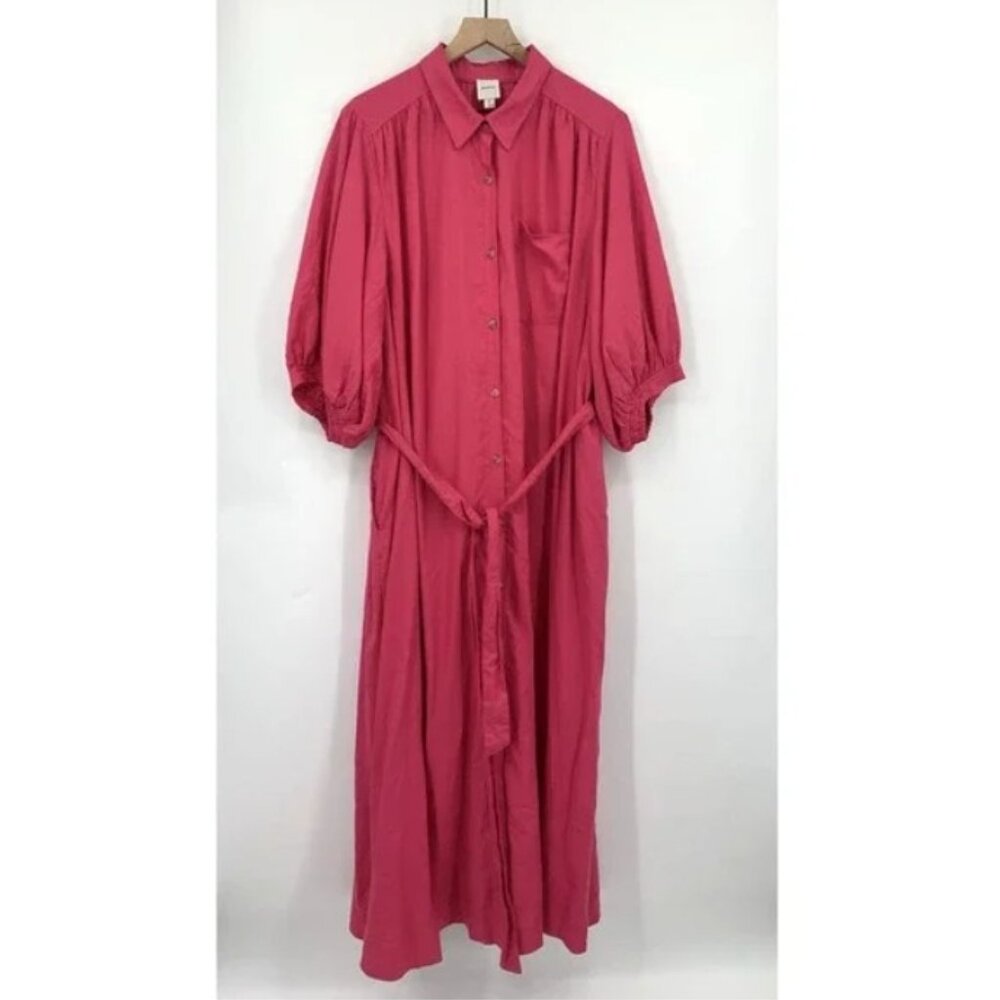 Anthropologie Dress Womens 2X Pink Summerset Linen Blend Maxi Long NEW